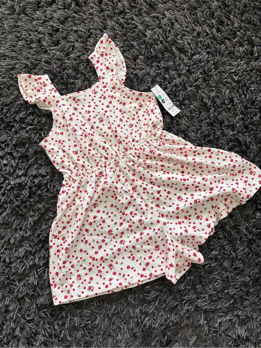 Girls White Romper with Red Floral Print